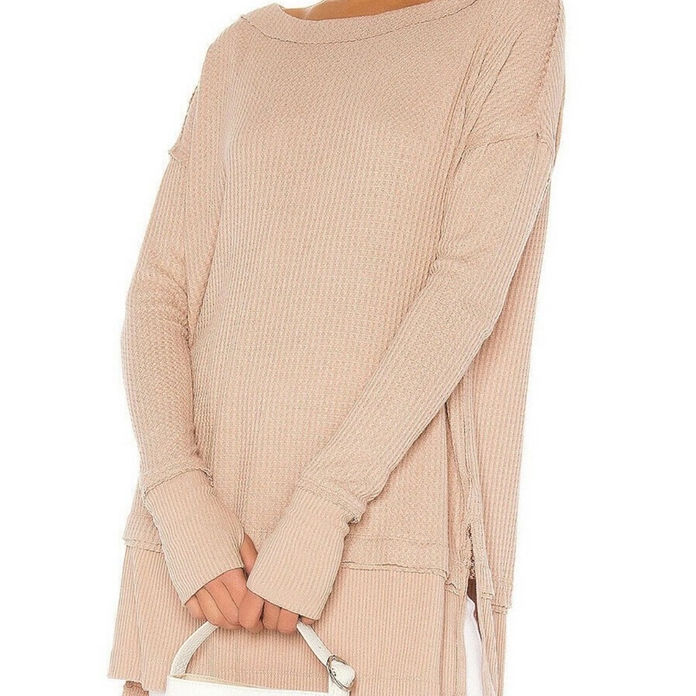 We The Free Long Sleeve Waffle-Knit Top in Tan